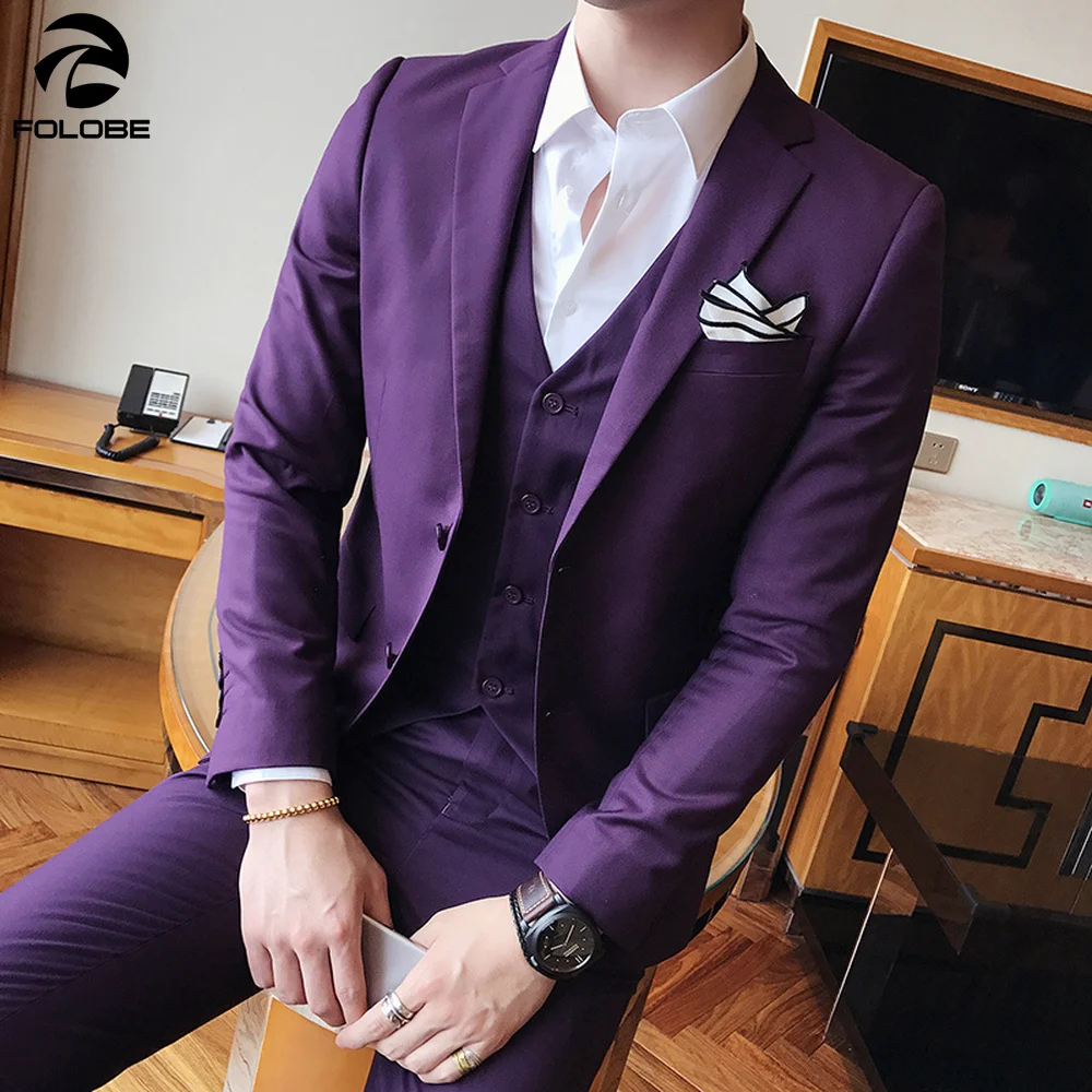 Solid Color slim fit male 3 piece suits wedding dress men Business Casual blazer Wedding Prom Dinner Suits Groomsman Wear tuxedo | Мужская