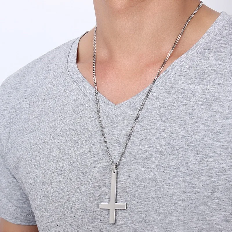 Модный перевёрнутый крест из нержавеющей стали ожерелье с подвеской Люцифера
