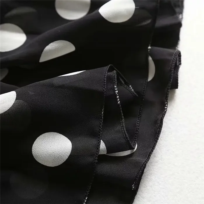 Women Summer Polka Print Chiffon Long Skirt Female European Style Pleated Elastic High Waist Skirts For Sweet Girl Skirt