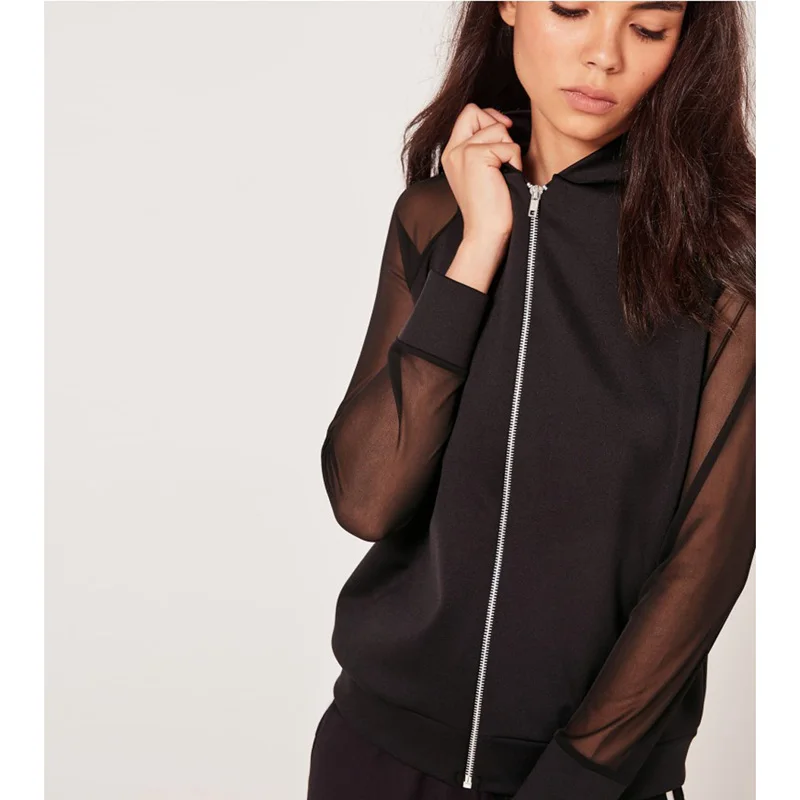 HYH HAOYIHUI Fashion Women Coats Black Solid Jackets Regular Autumn Zippers Long Sleeve Sheer O Neck Leisure Casual|fashion women coat|women