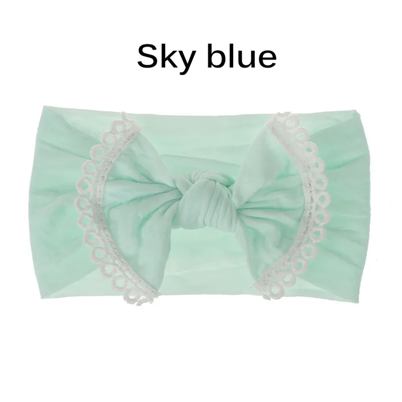 sky blue Модные Ободки для девочек с бабочками с отделанным узлом, бант для волос нейлоновая повязка для волос/бант/ободок с помпонами детская головная повязка с узлом на макушке помпон - Цвет: sky blue