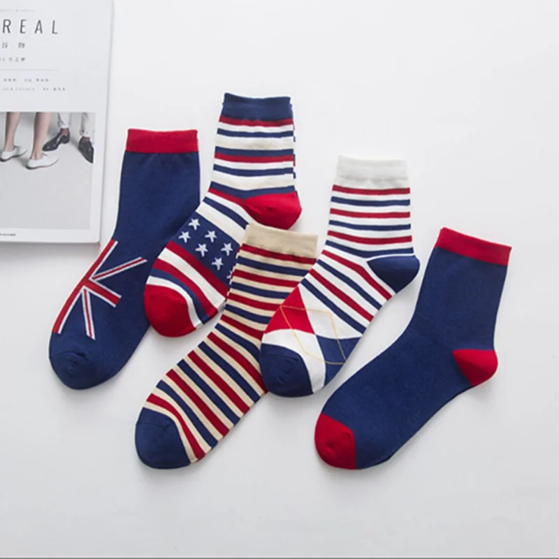 1 pair of men's National flag matching Mid stockings Cotton socks Sports break sweat-absorbent breathable Multicolor | Мужская
