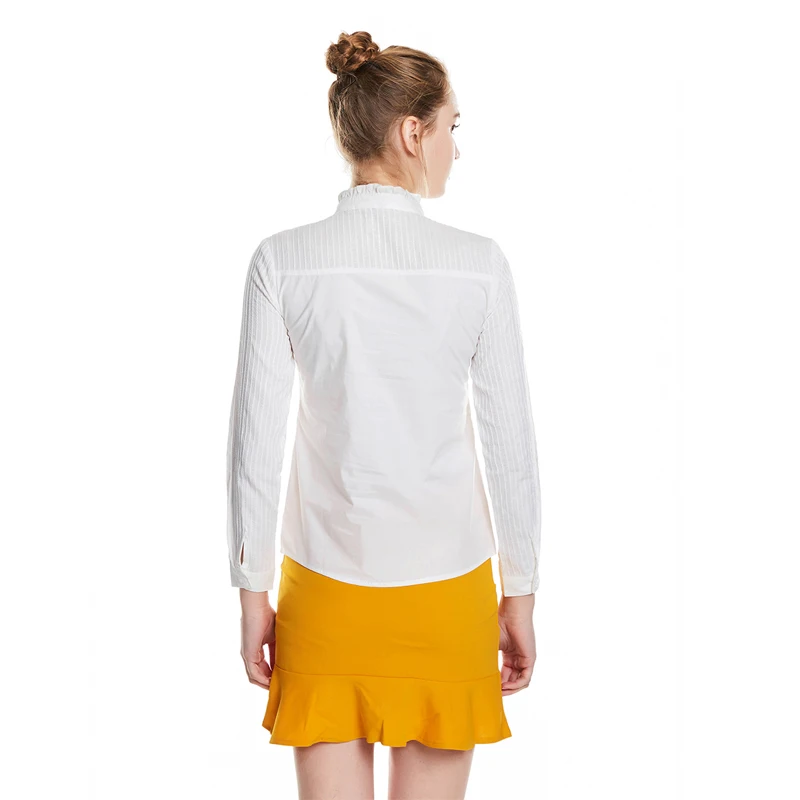 

ePacket shipping OL Style Women Formal White Shirts Stand Collar Lady Casual Cotton Blouse Long Sleeve Tops Size S-3XL
