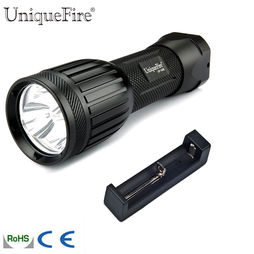 

UniqueFire 3* XML Led Lamp Torch UF-1408 3800 Lumens 5 Modes High Power 10W Portable Flashlight+18650 Charger For Emergency