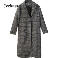 jvzkass 2019 new winter coats jackets warm wool blends vintage houndstooth oversized high quality winter long coat manteau femme z19