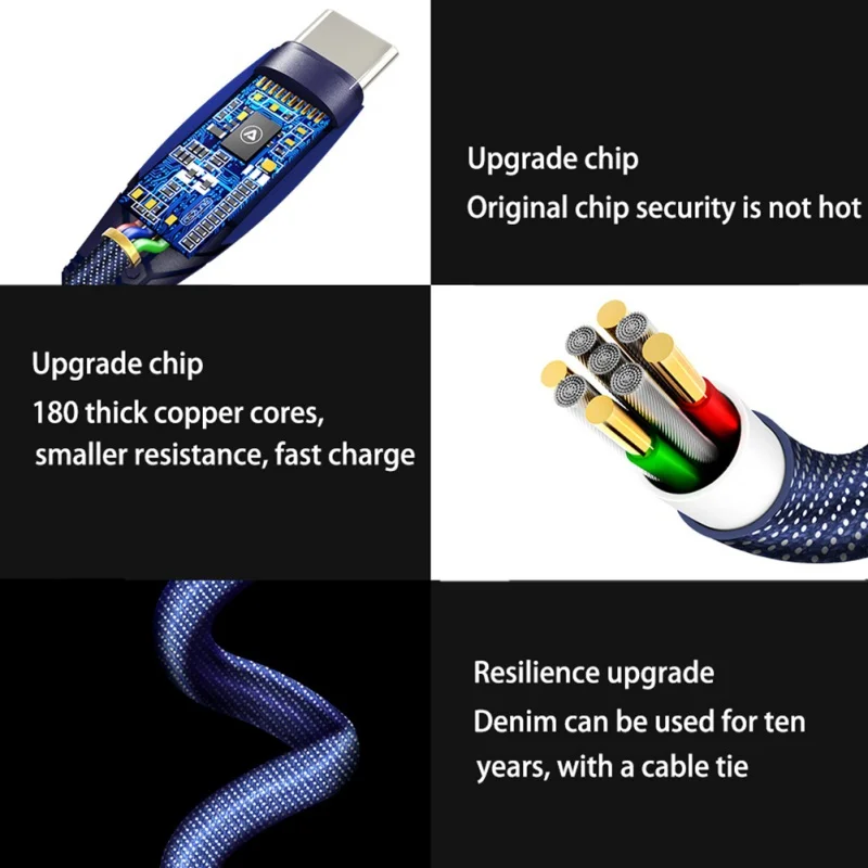 Универсальный usb кабель Type C быстрая зарядка джинсовый шнур высококачественный 5A
