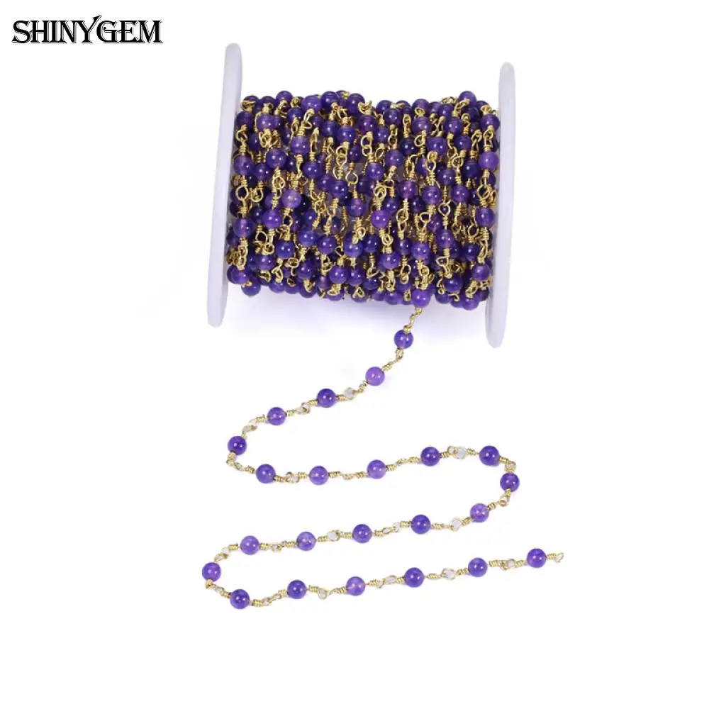 ShinyGem 4 мм/6 мм Агатовая/Нефритовая цепочка из бисера для изготовления ювелирных изделий 24 к позолоченная цепочка с натуральным камнем четки 5 м/лот - Цвет: Mauve jade(4mm)
