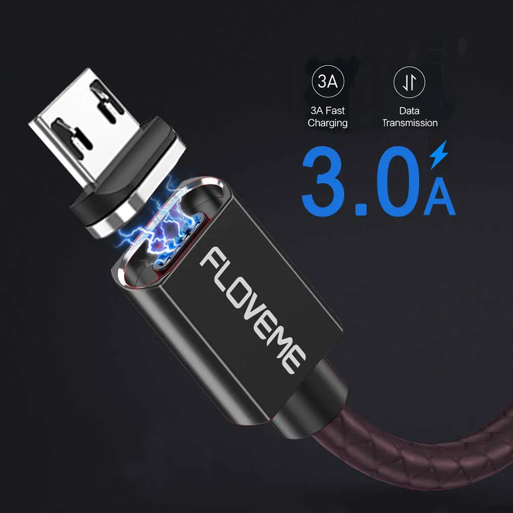 FDBRO светодиодный магнитный зарядный кабель Micro usb type C USB-C кабель 1 м 3 А Короткие Usb кабели для зарядки Магнитный кабель для передачи данных - Цвет: For Micro Black