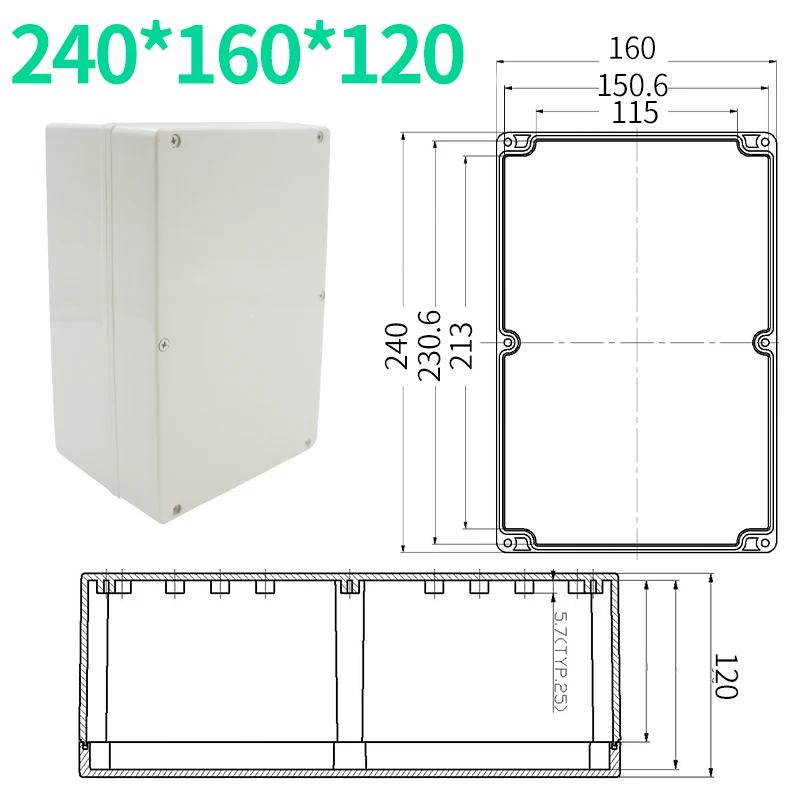 240x160x120 ABS пластиковая коробка IP65 водонепроницаемая распределительная коробка DIY наружная электрическая Соединительная коробка кабель ветка чехол Корпус проекта - Цвет: 240x160x120