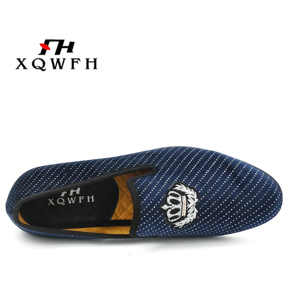 XQWFH New Style Men Blue Velvet Shoes Fashion Party and Wedding Male Dress Plus Size Men's Loafers | Обувь