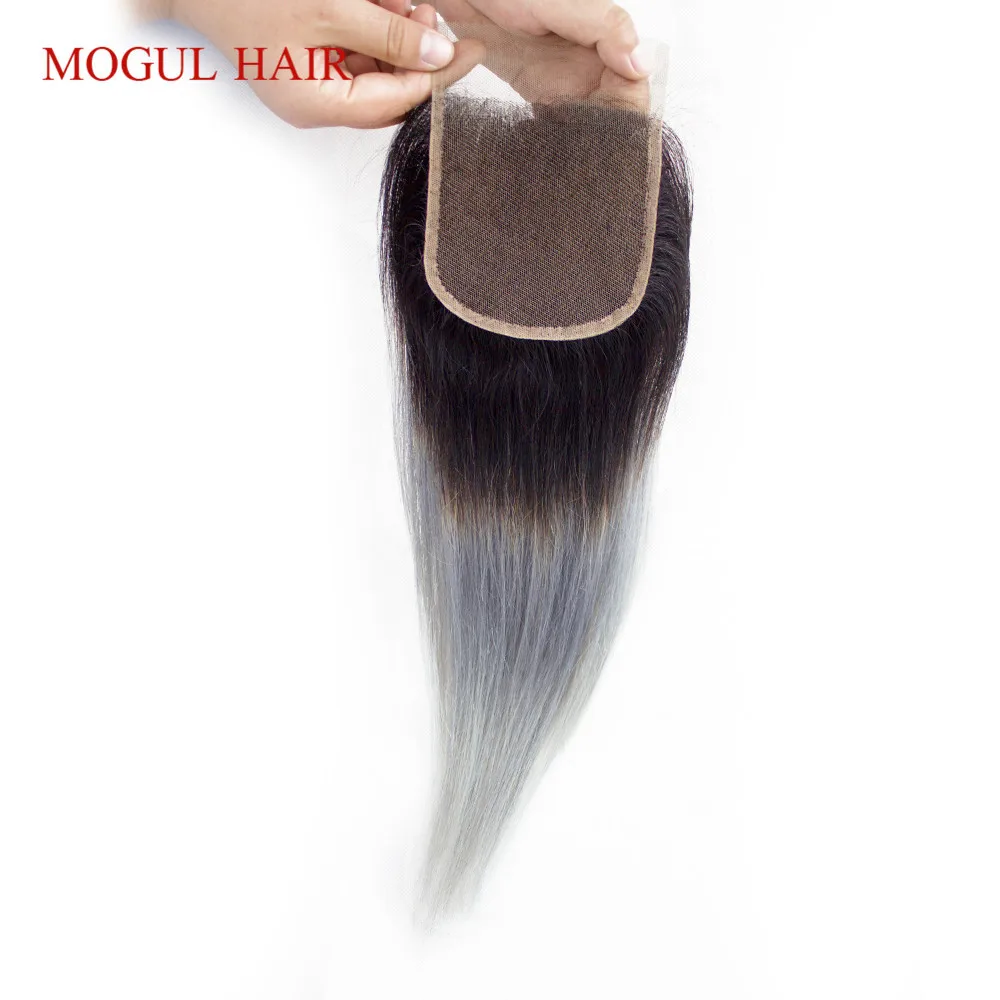 MOGUL волосы 4*4 Кружева Закрытие T 1B серый розовый Омбре Remy человеческие волосы бразильские прямые волосы средняя часть закрытие 10 12 14 дюймов