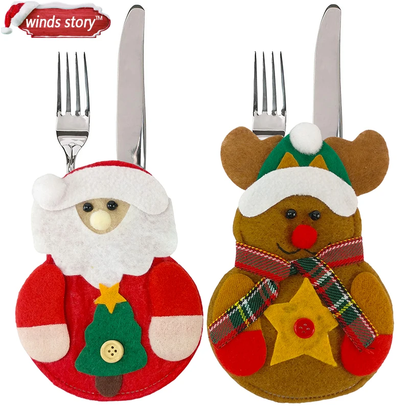 

NEW 12pcs Festive & Party Supplies Christmas Kitchen Decorations Xmas Santa Deer Pocket Cutlery Bag Dining Table Home Decoration