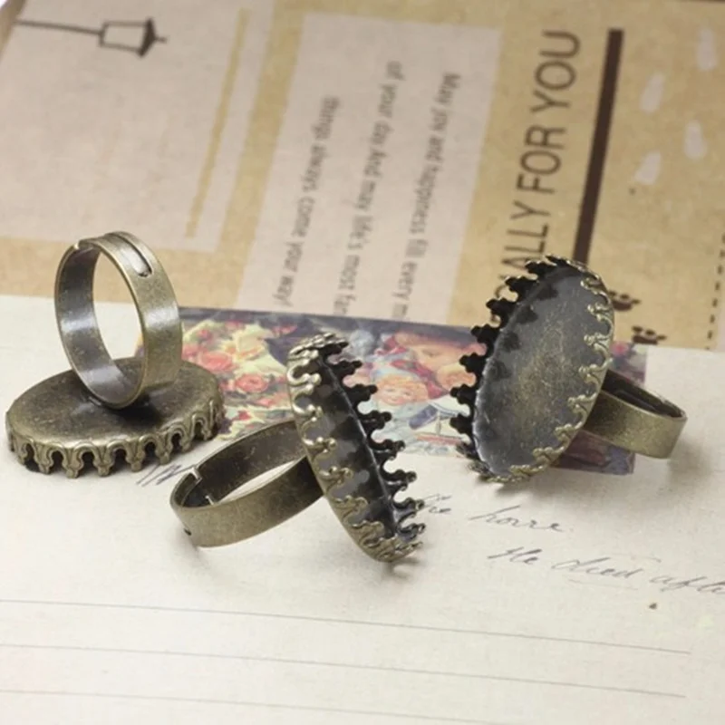 

Copper Ring Settings 100pcs/lot 13x18mm 18x25mm Antique bronze Crown Blank Cameo Finger Ring Base Jewelry Accessory Findings