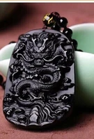 black 100 natural a obsidian carved zodiac dragon pendant giving black rope gift