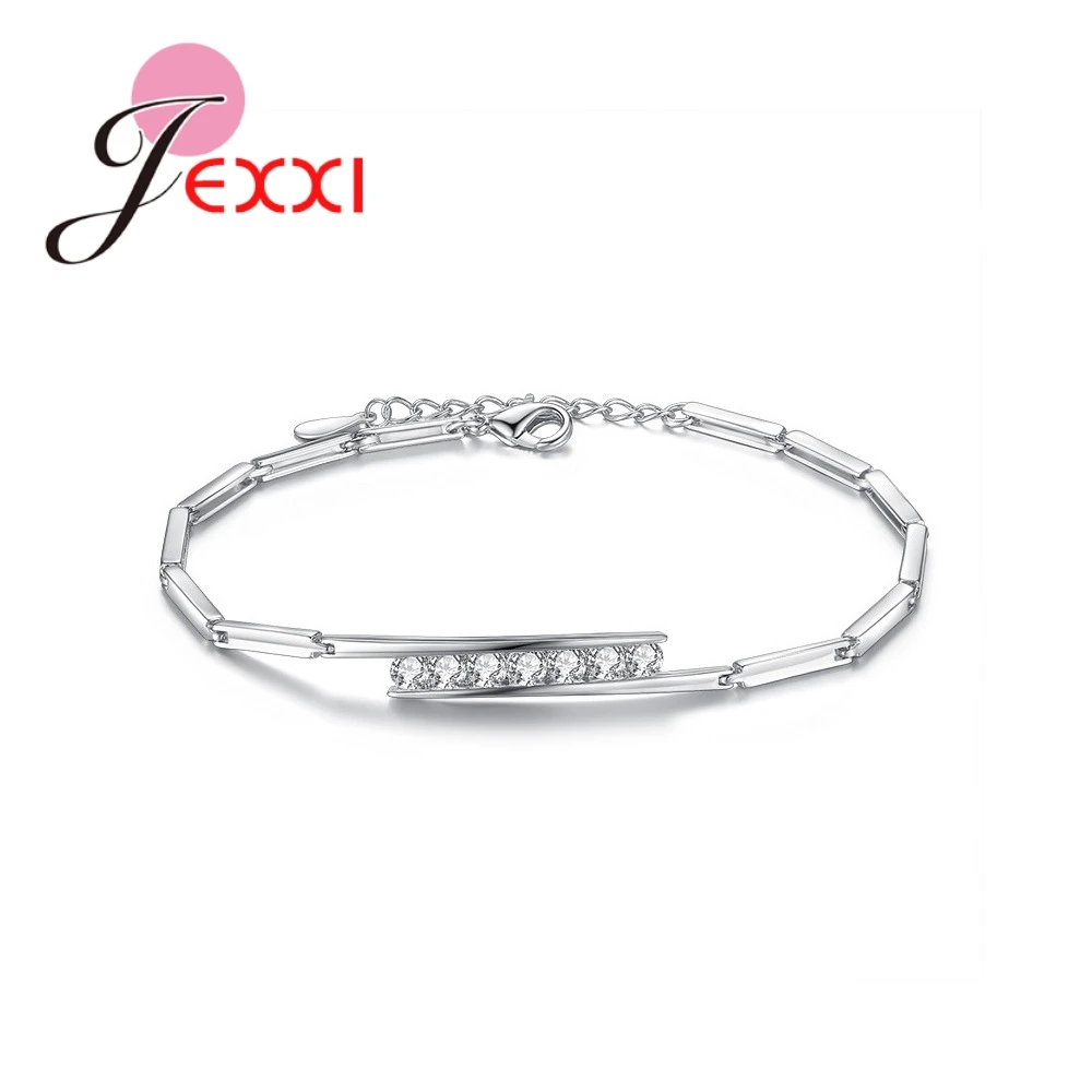 

New Fashion 925 Sterling Silver Wristband Jewelry For Women Female Chain Bracelets Rhinestones Accessories