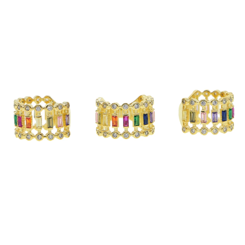 Кольцо на палец цвета радуги cz золотое зеленое синее красное минимальное