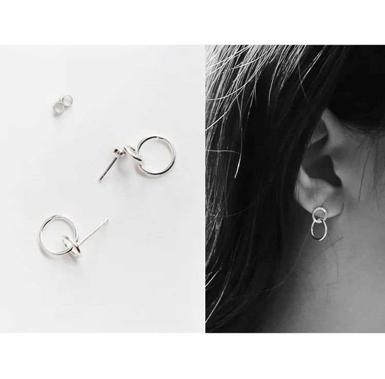 Free Shipping 2016 New Arrivals Double Circel Stud Earring Silver Color For Women Jewelry Pendientes Brinco | Украшения и
