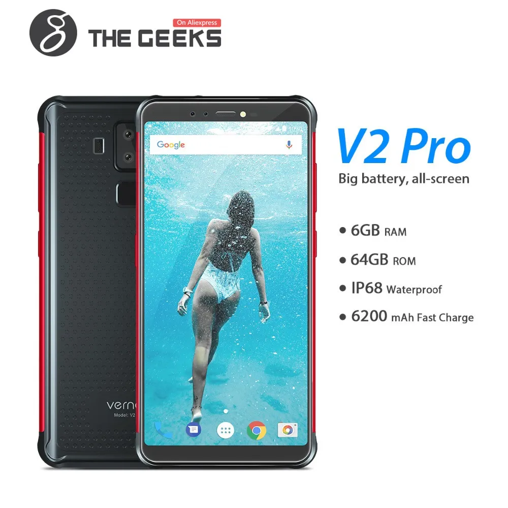 Vernee V2 Pro Водонепроницаемый смартфон с IP68 5 99 &quotFHD Face ID глобальной сети 6 ГБ 64 четыре