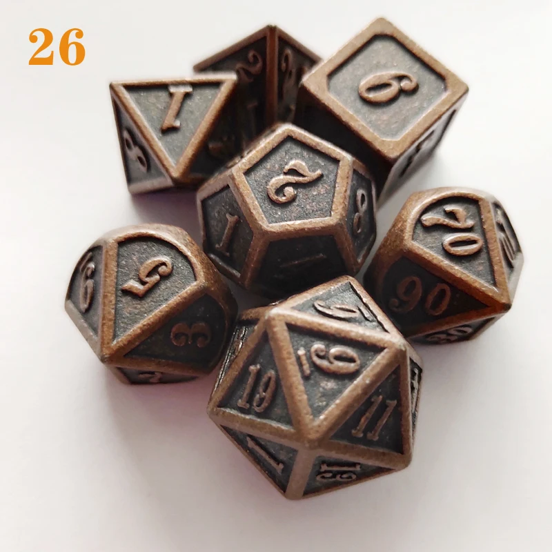 MEHAO игральные кости DND металлические rpg набор многогранные подземелья и дракон черные настольные игры цинковый сплав зеленый цифровой d& d кубики шаблон d6 - Цвет: 26