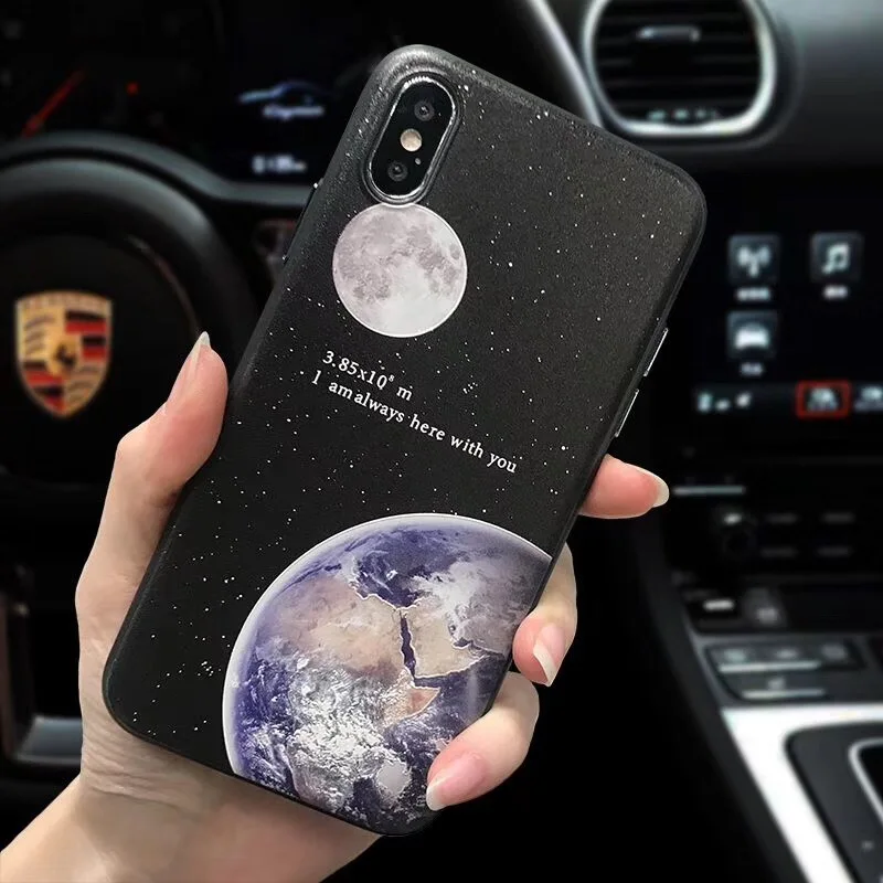 Netarlier Good Case For iPhone X &quotI am always here with you&quot The Earth And moon Couple Phone Cases Silicon Soft Back Cover |