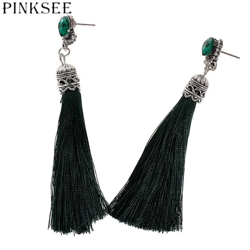 Pinksee 3 цвета Волокно длинной кисточкой Серьги Модные украшения 2017 богемский