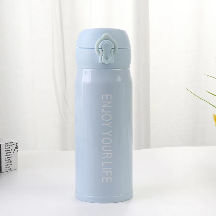 Blue 350ml 350 мл/500 мл, модный термос из нержавеющей стали, кружка, милый кофе, чай, вакуумная колба, дорожная бутылка для напитков, Студенческая Термокружка для подарков - Цвет: Blue 350ml