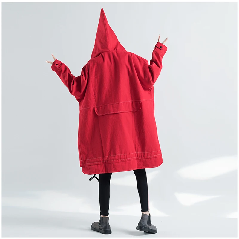 Autumn Oversized Hooded Jacket Female Long Plus Size Windbreaker Harajuku Jacket Hip Hop Funny Women Coats And Jackets