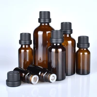 12pcslot 51015203050100ml empty amber boston round glass essential oil bottle orifice reducer tamper evident cap