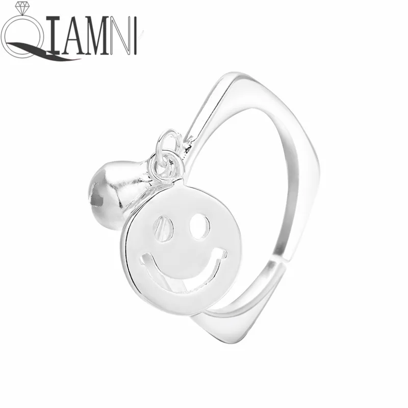 Модное женское кольцо QIAMNI с милым геометрическим рисунком и надписью Happy Smile Face Bell