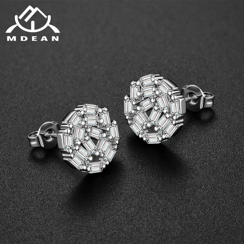 Женские серьги MDEAN круглые прозрачные из белого золота с фианитом ААА для свадьбы