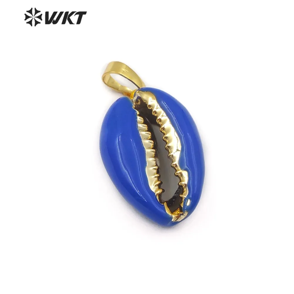 

WT-JP122 Cowry Jewelry Wholesale Cowrie Pendant Shell With Resin Oil Process Colorful Gold Pendant For Women Shell Necklace