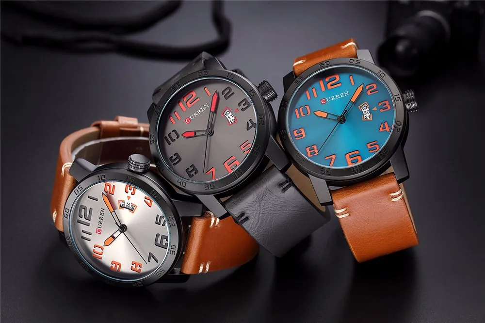 Мужские часы CURREN, брендовые, военные, Reloj, кварцевые, аналоговые, 3D лицо, кожа, армейские, модные часы, спортивные часы, Relogios Masculino