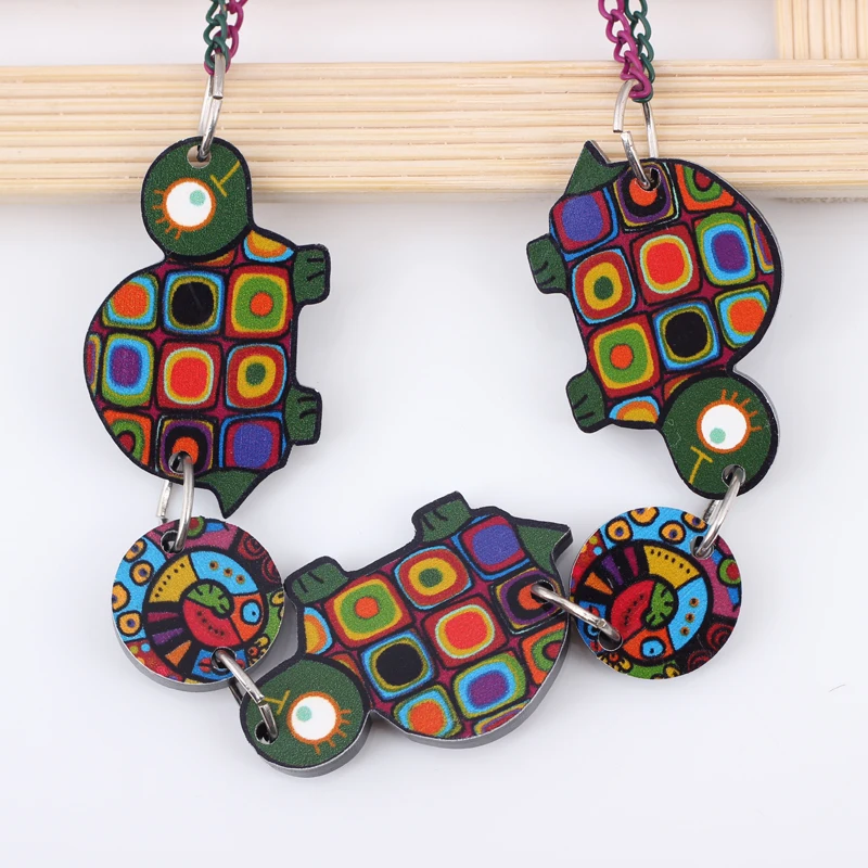 Bonsny Красочная черепаха 2014 милый милый & ожерелья-подвески модные девушки акриловое ожерелье для женщин Бесплатная доставка.