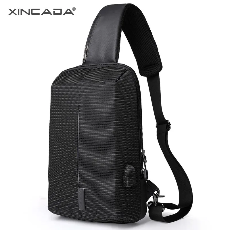 XINCADA груди мешок слинг пакет Для мужчин водонепроницаемые Anti Theft Сумка Crossbody сумка зарядка через usb Мода черный и синий