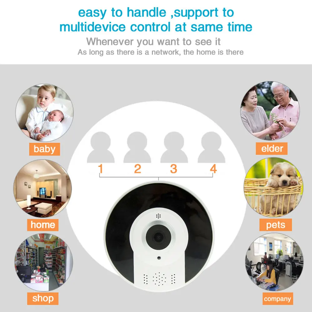 Funi Mini Wifi IP Camera 1080P 360 Degree Fisheye Panoramic 2MP WIFI PTZ Cam Wireless Video Surveillance | Безопасность и защита