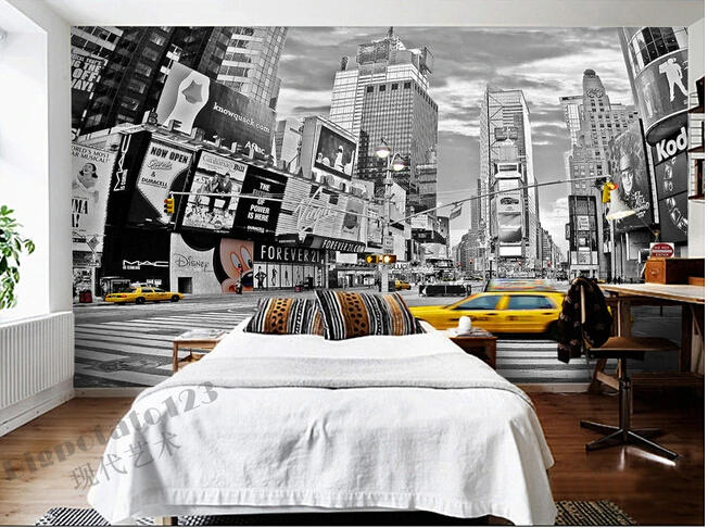 3D фрески на заказ здание Нью Йорк Таймс центр улица черно белая настенная бумага