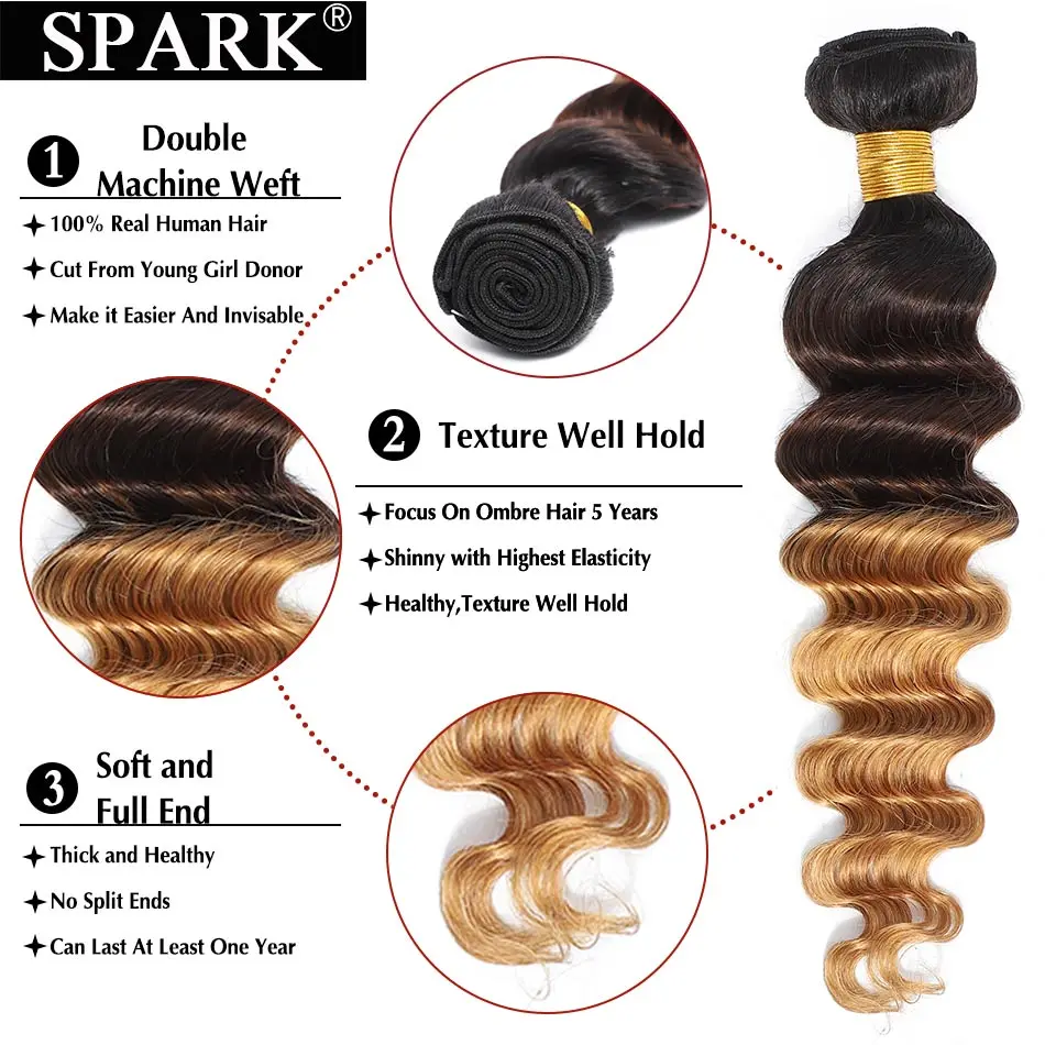 Бразильские свободные волнистые пучки человеческих волос с закрытием Омбре Remy