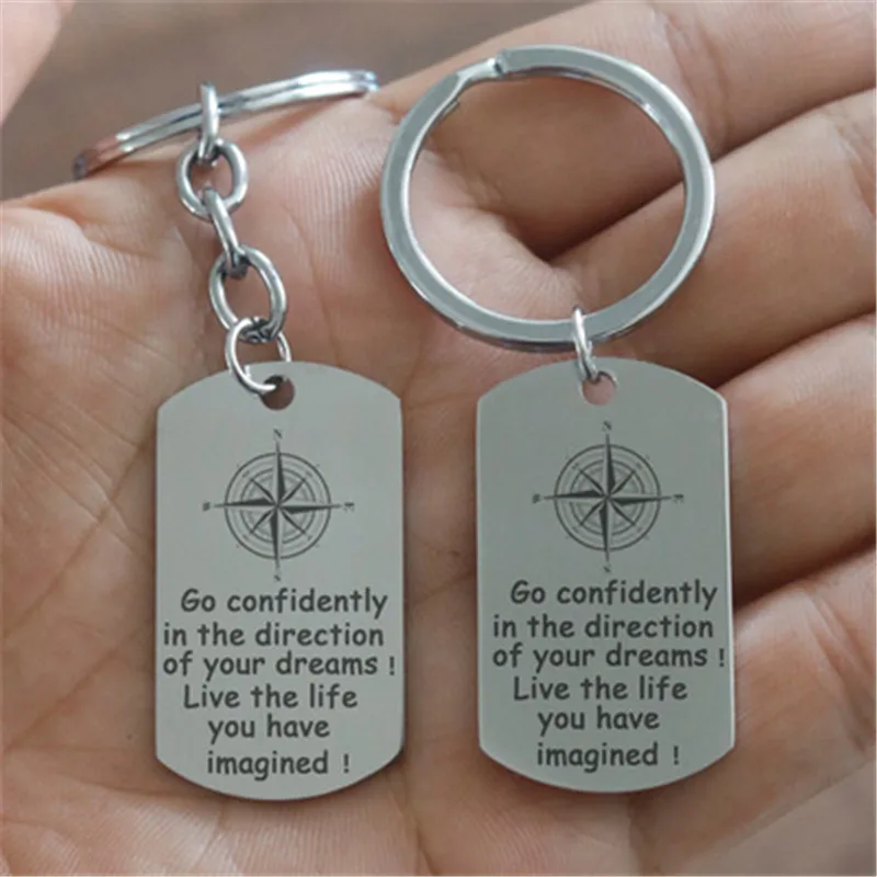 

Модный креативный брелок для ключей с компасом из нержавеющей стали с надписью на английском языке