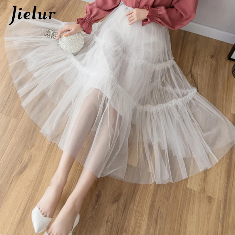 Jielur сетчатые летние тюлевые юбки однотонные женские плиссированные 2019 шикарные
