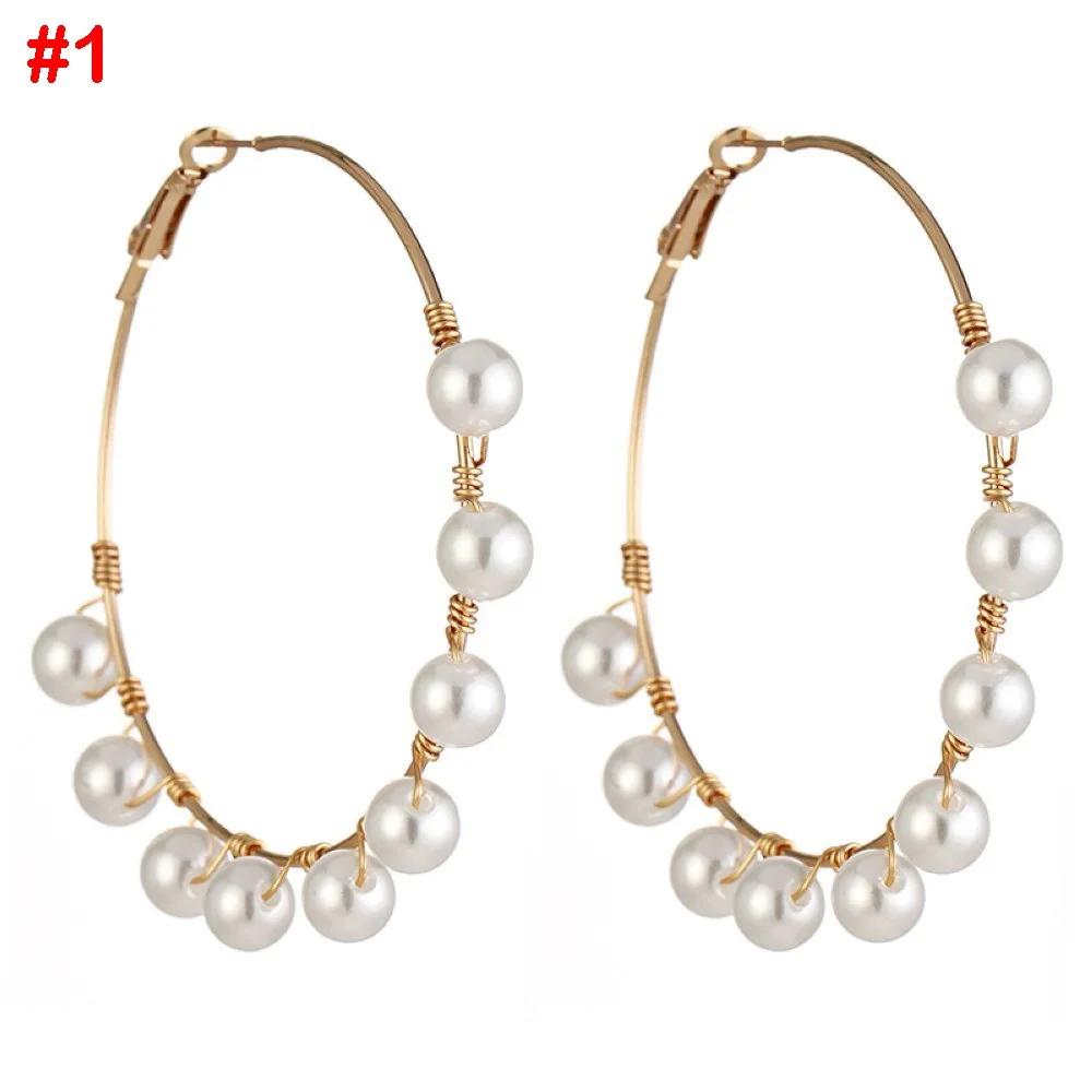 Style 4-1 1 пара, элегантные круглые женские серьги-кольца с белым жемчугом, маленькие большие круглые серьги с жемчугом, модные женские свадебные украшения для помолвки - Окраска металла: Style 4-1