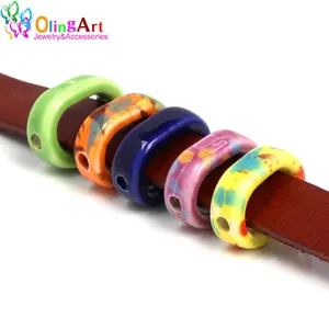 OlingArt 16 мм 10 шт.лот, кожаные застежки, керамические Квадратные бусины с двойным отверстием, новинка, Лидер продаж, разноцветные смешанные бусины для самостоятельного изготовления ювелирных украшений