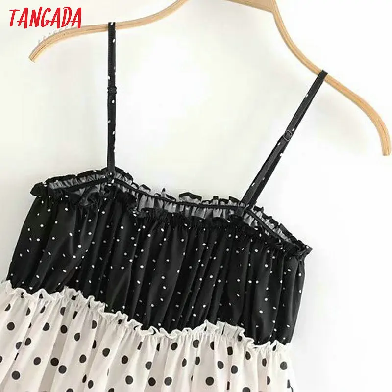 Tangada Женская Сексуальная Лоскутная майка Топ в горошек без рукавов с открытой спиной Женская шикарная strenky рубашка блузка 3A10