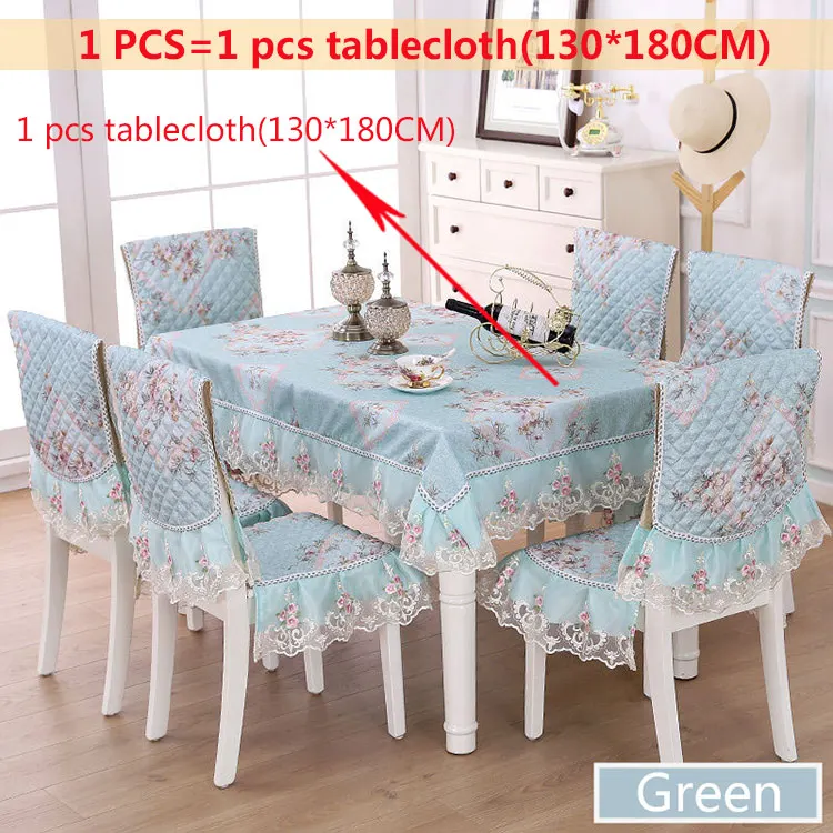Green1pcs-130x180cm 13 шт./компл. жаккардовые Скатерти комплект Обложка 150x200 см кружево стул с козырьком, декорированные Свадебный комплект в пасторальном Стиль palcemats прямоугольник скатерть - Цвет: Green1pcs-130x180cm