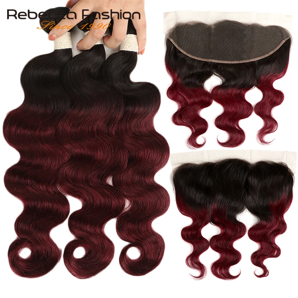 Rebecca Ombre пряди с фронтальной двухцветной 1B/99J 1B/27 1B/30 цветов Бразильская волна тела