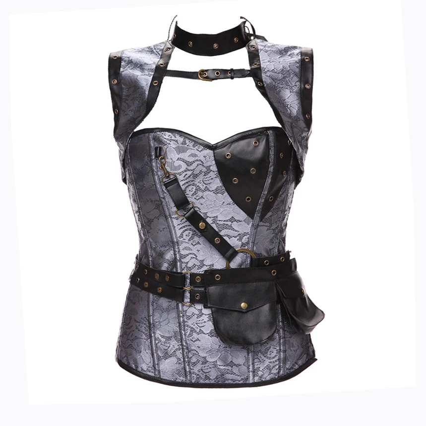 Женский корсет в стиле стимпанк из парчи винтажный Ретро со стальными косточками