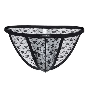 2019 Sexy men's lace brief low-waist male panties gauze transparent panties briefs mesh breathable underwear gay jockstrap