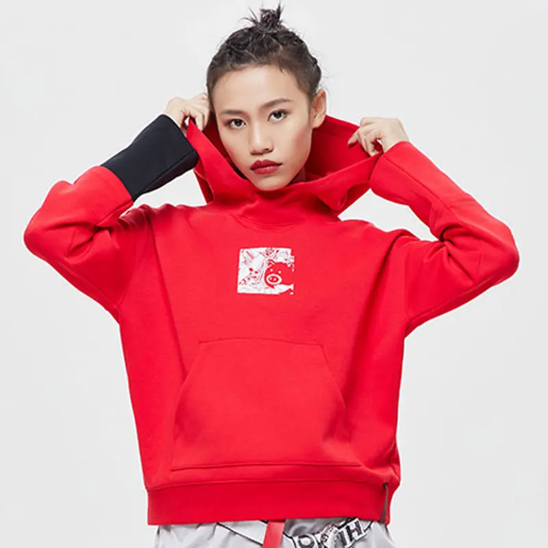 Li Ning/женские трендовые толстовки свободного покроя из 66% хлопка 34% полиэстера с