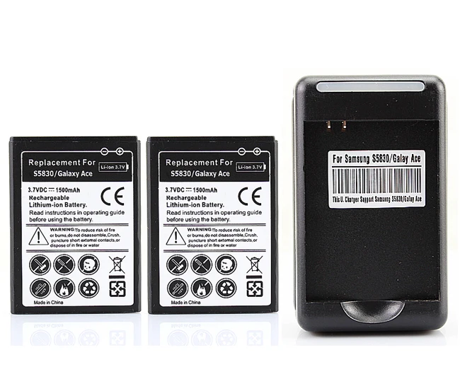 New 2x 1500mAh Battery +Charger For Samsung Galaxy Ace S5830 Gio S5660 S5670 Pro B7510 i569 i579 Free Shipping | Мобильные телефоны