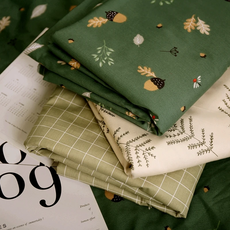 Forro de algodón completo de cono de pino verde, Sábana de bricolaje, cubierta de edredón, ropa de cama, tela manual decorativa, 235cm x 50cm