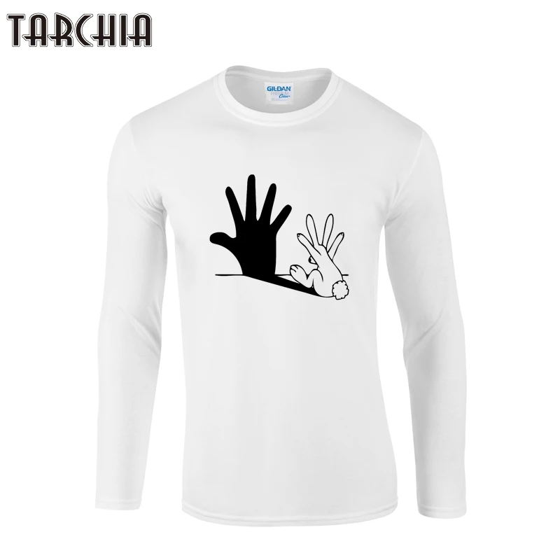 Футболка TARCHIA мужская с принтом тени руки приталенная хлопковая рубашка длинным